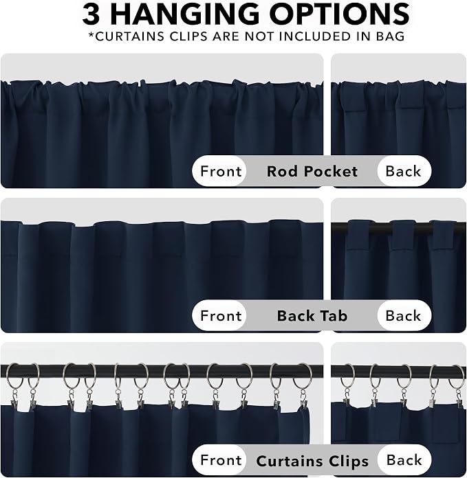 Deconovo Solid Back Tab and Rod Pocket Curtains Blackout Curtains Thermal - Image 2
