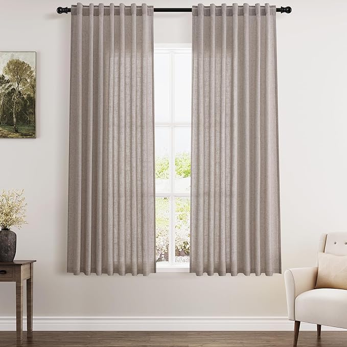 Brownish Grey Linen Curtains 63 Inches Long by Nanspring