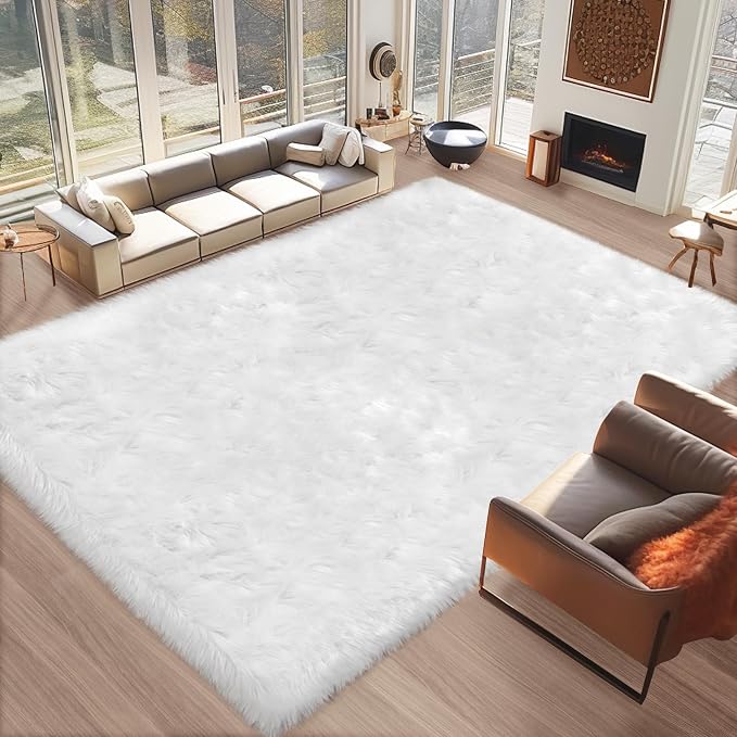 Ciicool 5 x 8 Feet Fluffy Faux Fur Area Rug White Faux Sheepskin Furry Rugs - Image 7
