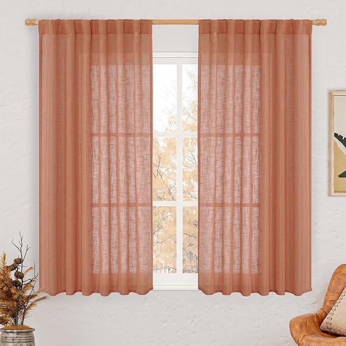 LAMIT Terracotta Linen Semi Sheer Curtains 45 Inch by LAMIT