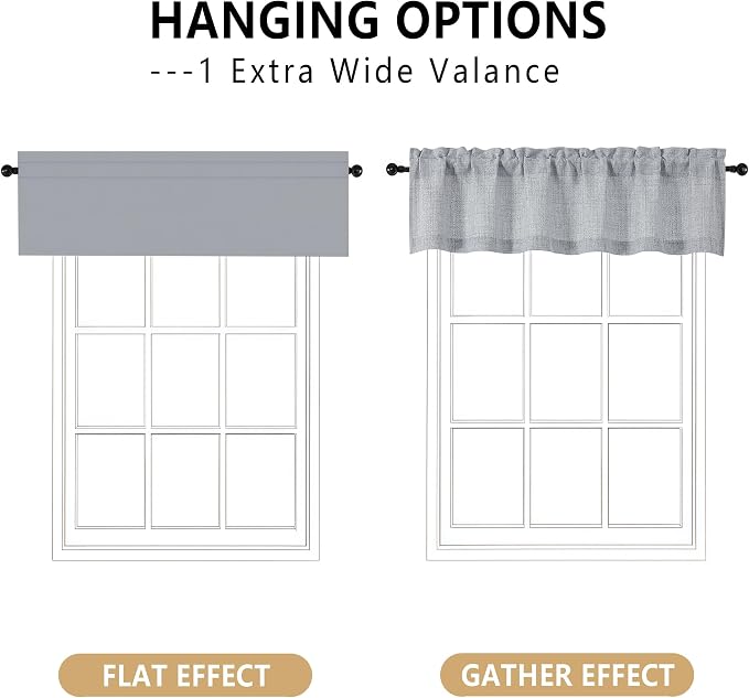 OVZME Grey Valance for Windows, Light Filtering Faux Linen Textured Small - Image 3