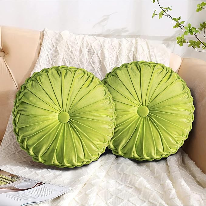 HIG Set of 2 Decorative Round Pleated Throw Pillows, Classy Accent Pumpkin by HIG