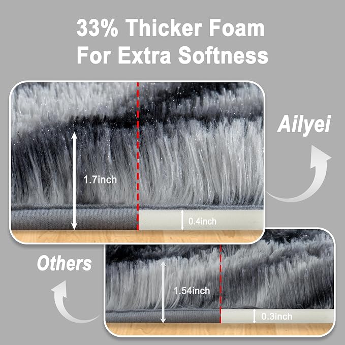 Soft Runner Rugs for Bedroom Hallways, 2x3 Black and White Fluffy Shag Throw - Image 2