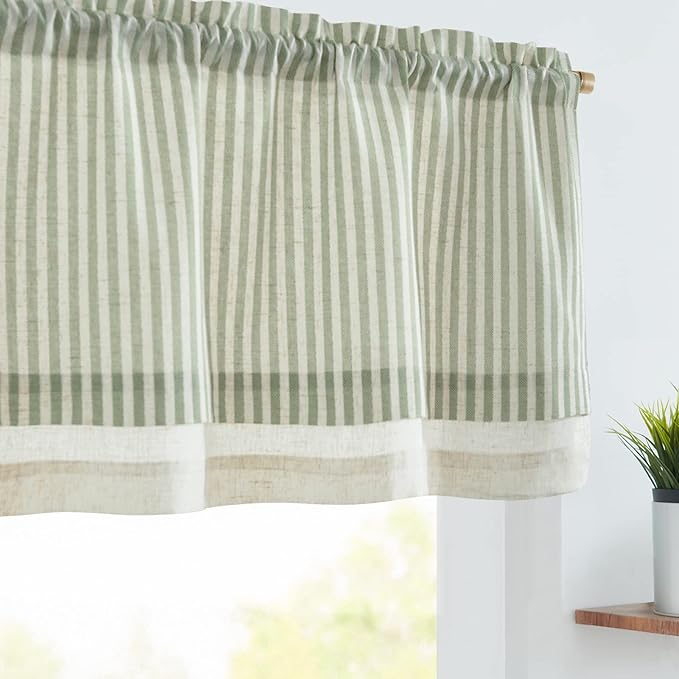 jinchan Linen Valance Curtain Striped Small Window Curtain Double Layer Light by JINCHAN