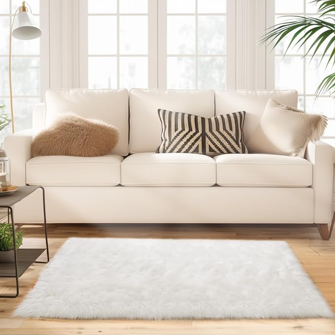 Ciicool White Fur Fluffy Rug, 2x4 ft Small Faux Fur Rug - Image 2
