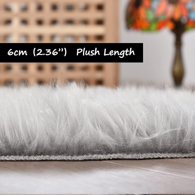 Goolela Grey Sheepskin Area Rug 5x7 Fluffy Fuzzy Furry Carpet - Image 4