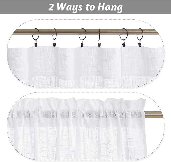 RYB HOME Linen Textured White Curtains Sheer Window Toppers Valances Semi-Sheer - Image 4