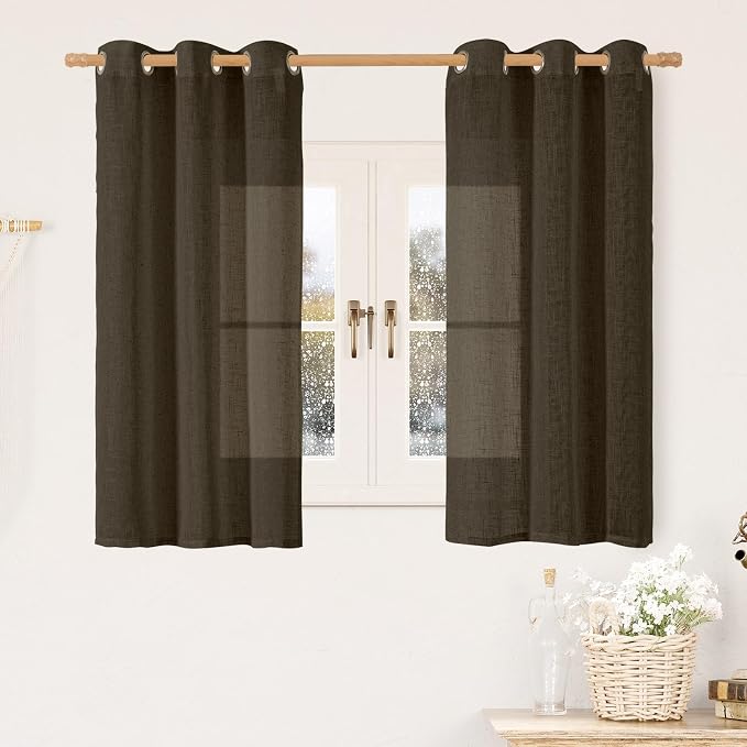 LAMIT Semi Sheer Linen Curtains 45 Inch Length, Linen Textured Light Filtering by LAMIT