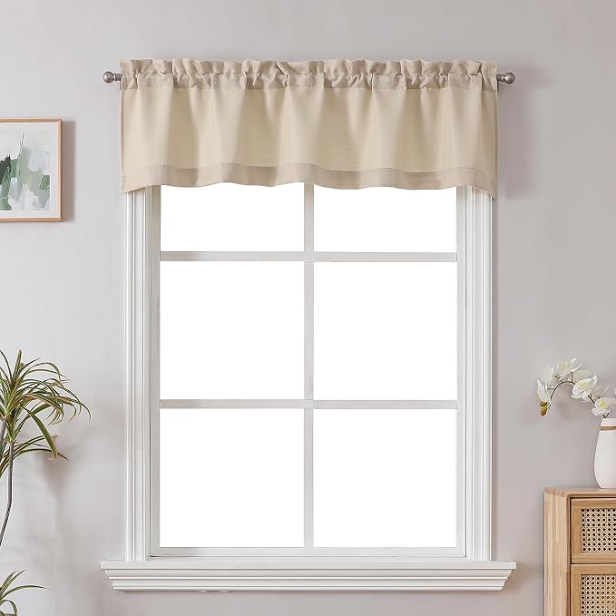 Chyhomenyc Valance for Windows, Light Filtering Faux Linen Solid Short Curtain by Chyhomenyc