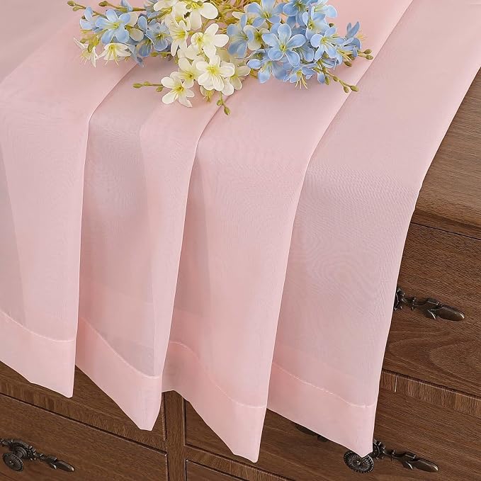 Blush Pink Small Sheer Curtains Tier 24 Inches Length 2 Pieces, Light Filtering - Image 6