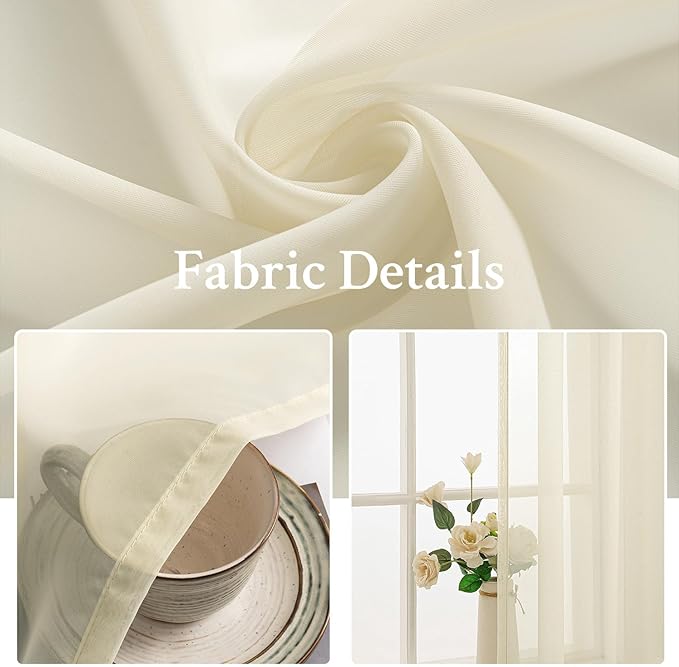 MIULEE 2 Panels Solid Color Light Cream Sheer Window Curtains Elegant Window - Image 3