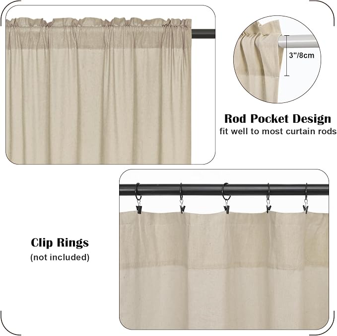 FRAMICS Farmhouse Valance Curtains, Boho Cotton Linen Kitchen Valance, Rustic - Image 6