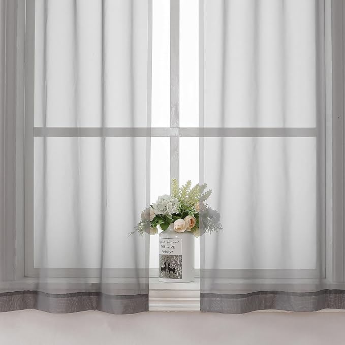 Aiyufeng 2 Piece Grey Short Sheer Curtains 45 Inch Length, Light Filtering - Image 3