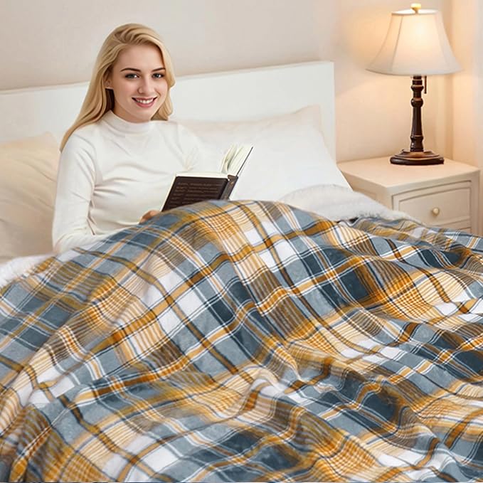 PU MEI Sherpa Blanket Queen Plaid Thick Bed Blanket, 80”*90” Super Soft Flannel - Image 5