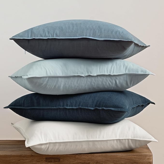 MIULEE Blue Linen Pillow Covers Pack of 4 Decorative Natural Throw Pillow - Image 3