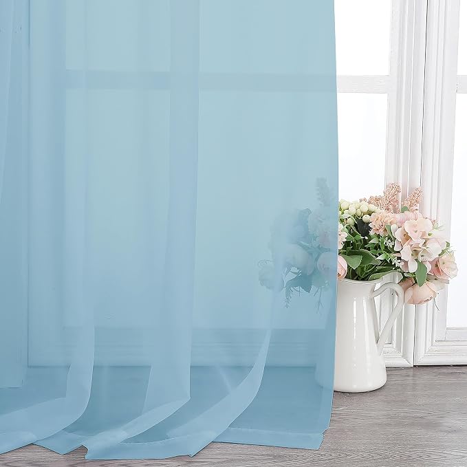 Chyhomenyc Sheer Sky Blue Curtains 90 inches Long 2 Panels, Light Filtering - Image 7