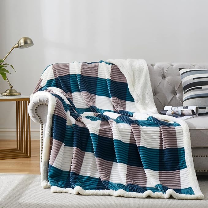 PU MEI Sherpa Blanket Twin Plaid Thick Bed Blanket, 90”*80” Super Soft Flannel by HOME