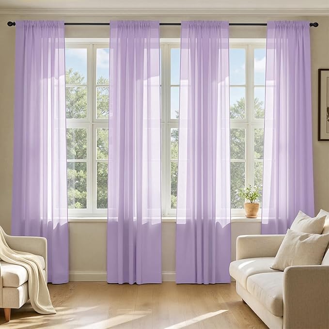 MIULEE Light Purple Sheer Curtains 84 Inches Long, 4 Panels Set, Lavender Light by MIULEE