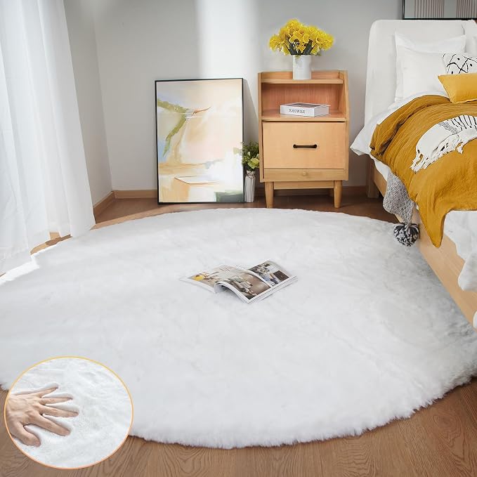 ORINOVA White Shag Round Rugs 8ft - Image 4