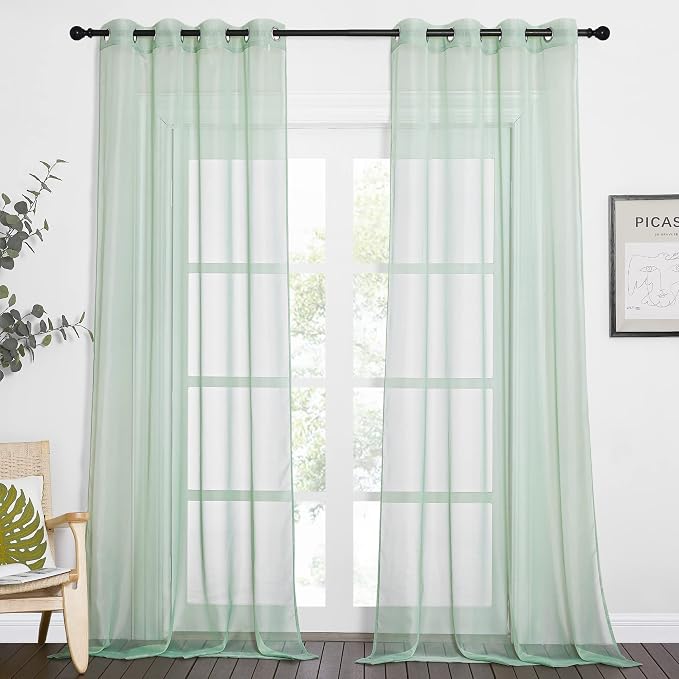 NICETOWN Sage Green Sheer 120 inch Long Curtains Voile Textured, Grommet Soft by NICETOWN