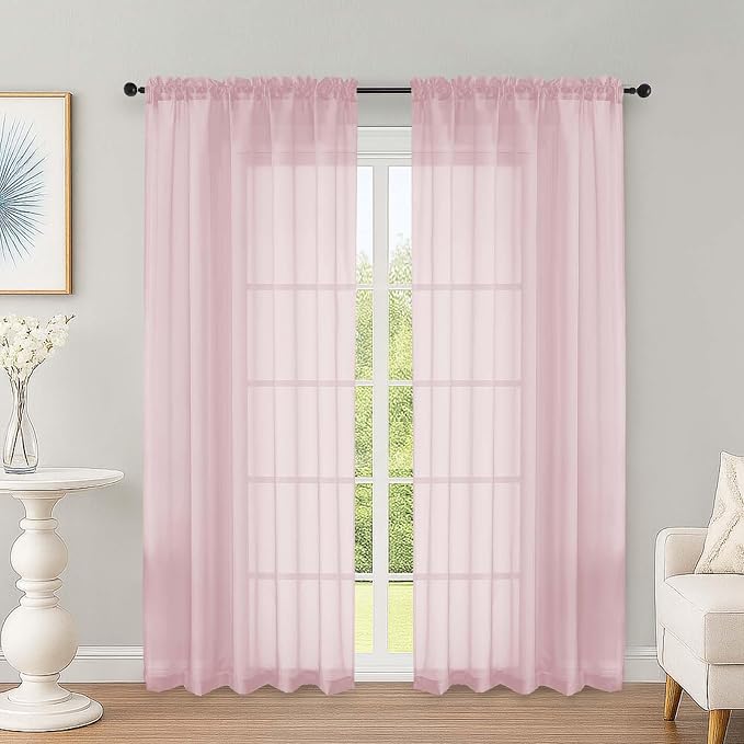 OWENIE Blush Sheer Curtains 72 Inches Long 2 Panels Set, Transparent Voile by OWENIE