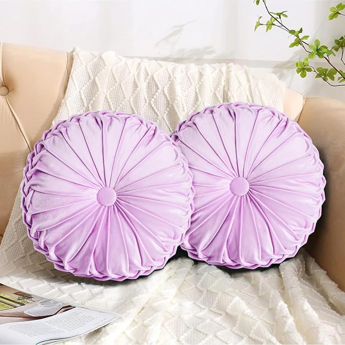 HIG Set of 2 Decorative Round Pleated Throw Pillows, Classy Accent Pumpkin by HIG