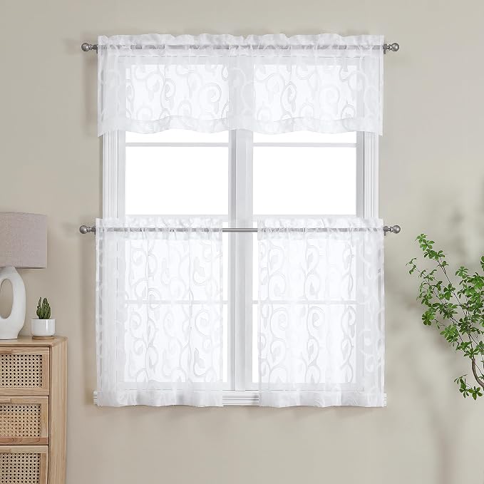 OWENIE Furman White Kitchen Curtains Tiers 36 inch Length, Light Filtering Soft - Image 5