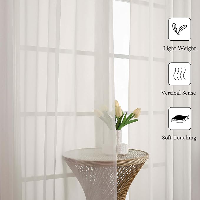 Lecloud Ivory Sheer Curtains 120 Inches Long 2 Panels, Extra Wide Farmhouse - Image 3