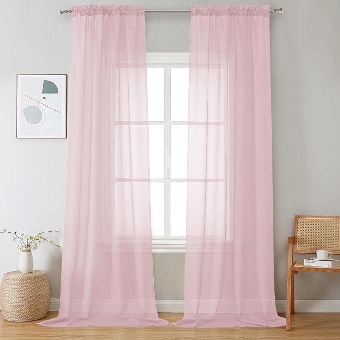 OVZME Blush Pink Sheer Curtains 108 Inches Long 2 Panels by OVZME