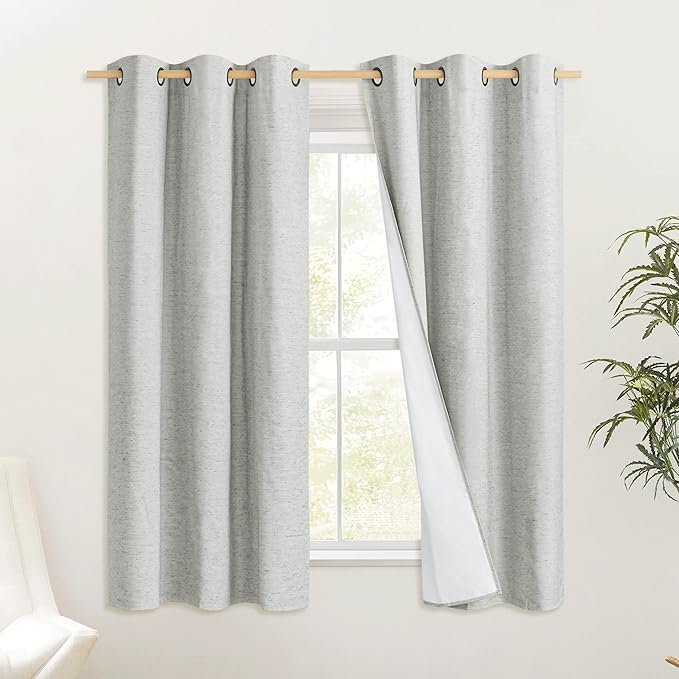 NICETOWN Grey 100% Blackout Curtain Panels, Thermal Insulated White Thermal by NICETOWN