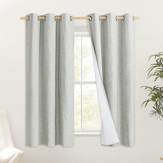 NICETOWN Grey 100% Blackout Curtain Panels, Thermal Insulated White Thermal by NICETOWN