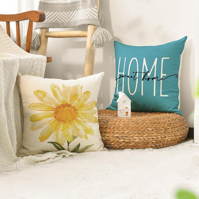 AVOIN colorlife Home Sweet Home Spring Summer Flowers Yellow Throw Pillow Covers - Image 5
