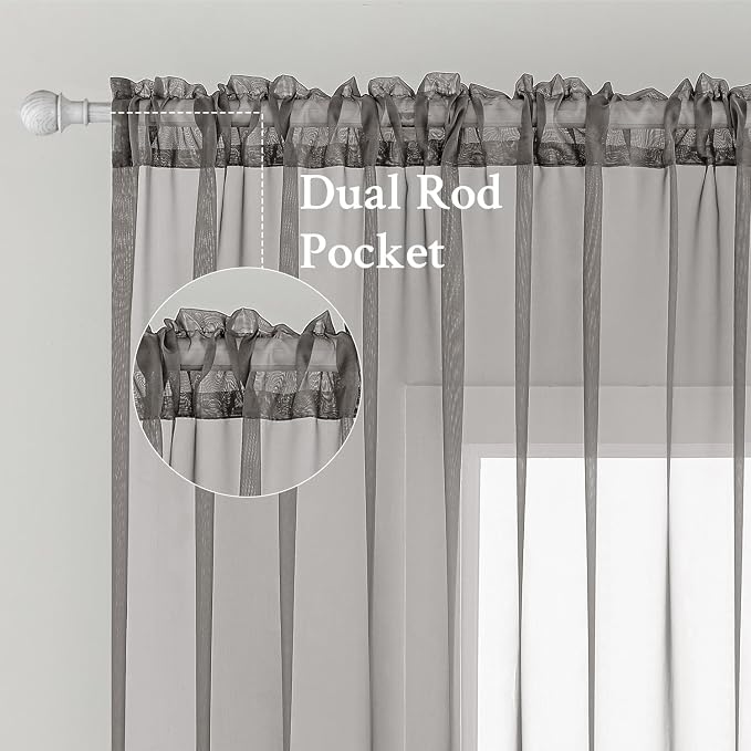 MIULEE 2 Panels Solid Color Sheer Window Curtains Elegant Window Voile - Image 2