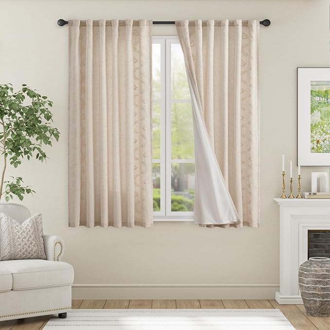 jinchan Belrose Lined Linen Blend Curtains Boho Floral Curtains - Image 3