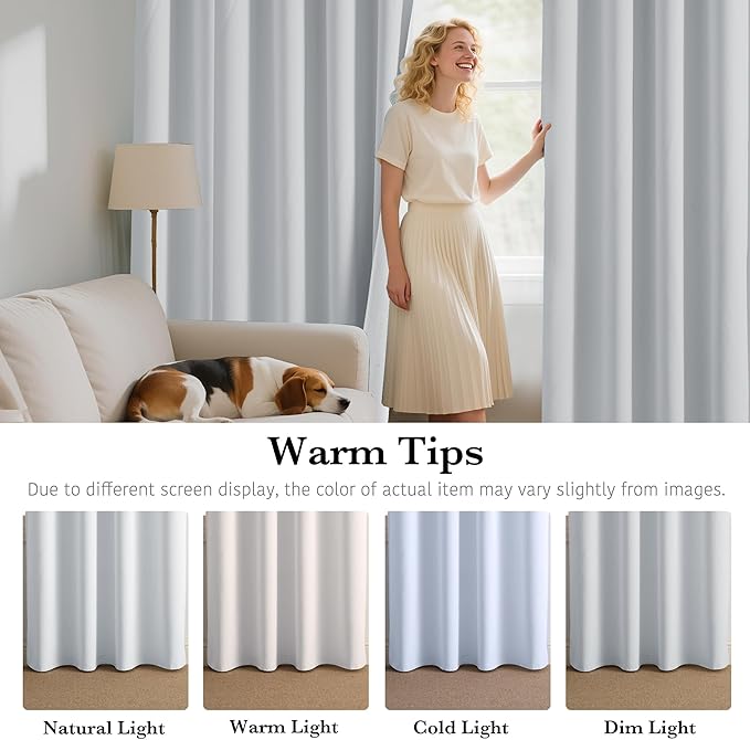 RYB HOME White 100% Blackout Curtains, Thermal Insulated Heat & UV Blocking - Image 6