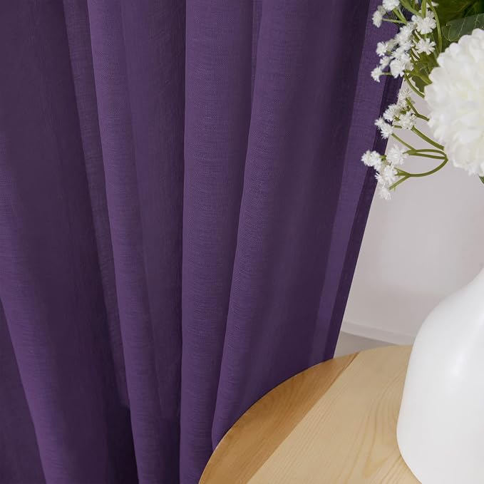 Tollpiz Sheer Tier Curtain Linen Textured Half Kitchen Curtains Sheer Light - Image 3