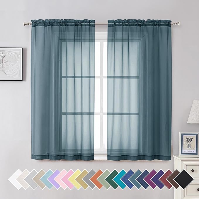 Aiyufeng Dusty Blue Sheer Curtains 54 Inch Length 2 Panels Set, Light Filtering by Aiyufeng