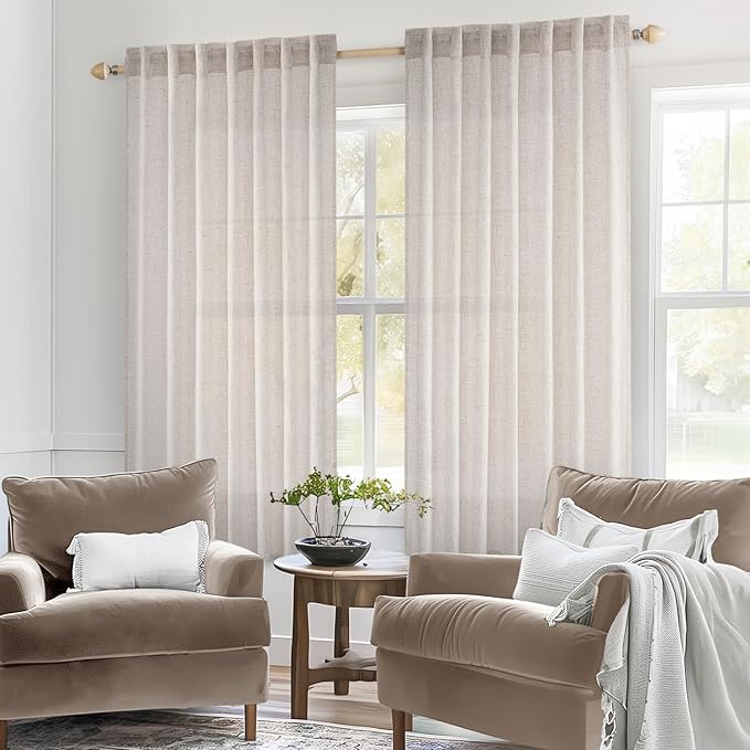 MIULEE White Linen Curtains 63 Inch Length 2 Panels - Image 2