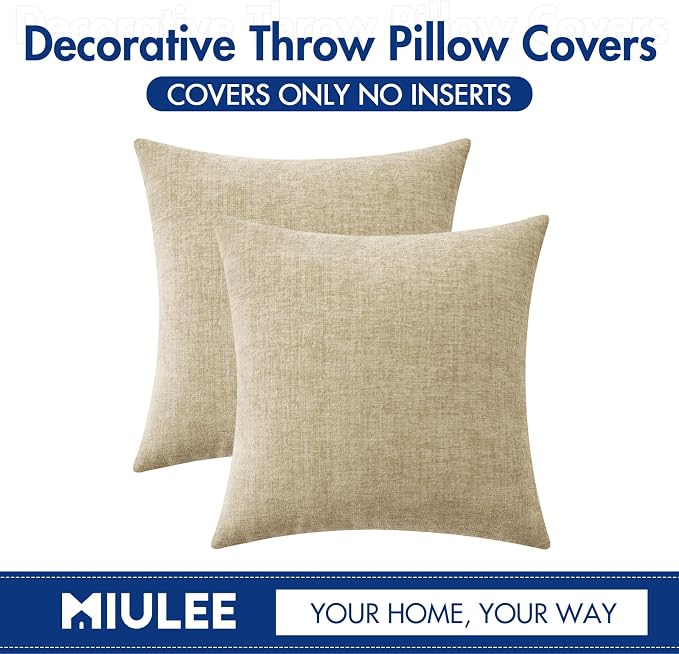 MIULEE Pack of 2 Beige Throw Pillow Covers 16x16 Inch Soft Chenille Pillow - Image 6