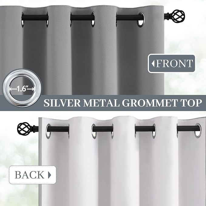 Yakamok Dove Grey 100% Blackout Curtains Grommet Window Treatments - Image 3