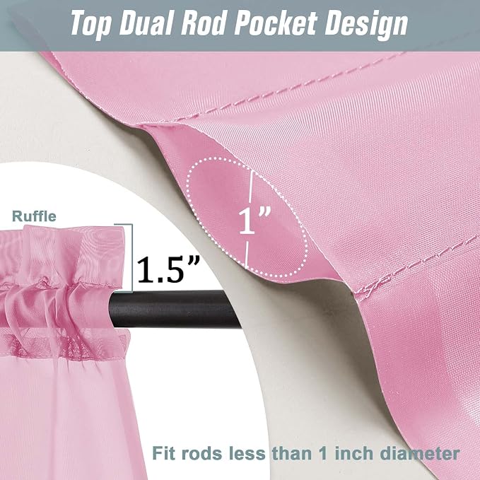 Light Pink Sheer Curtains Tier 30 Inches Length 2 Panels, Light Filtering - Image 3