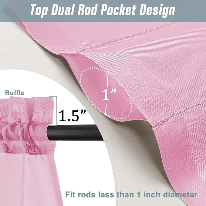 Light Pink Small Sheer Curtains 2 Panels Set, Kitchen Curtains 36 Inch Length - Image 3