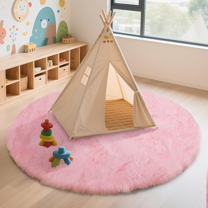 yulidayang Pink Fluffy Round Area Rugs - Image 5