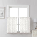 Lecloud Leia Ivory Sheer Kitchen Curtains 24 Inch Length 2 Pcs, Jacquard Leaf by Lecloud