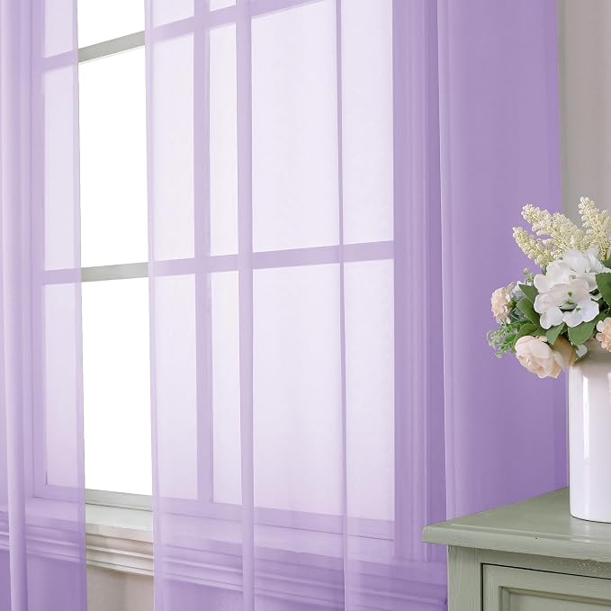 Aiyufeng Light Purple Sheer Curtain Panels Pair Sold 96 Inch Length, Light - Image 2