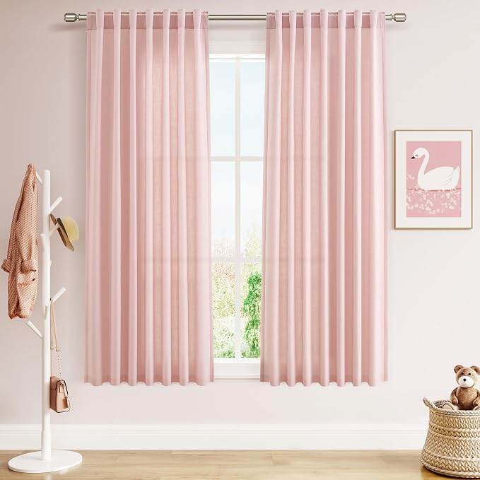 Pink Curtains 63 Inches Long 2 Panel Sets by Nanspring