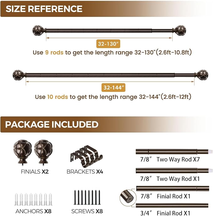 KAMANINA Curtain Rods for Windows 72 to 144 Inches Long Heavy Duty Curtain Rod - Image 9