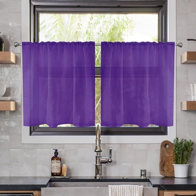 youleyar Solid Sheer Rod Pocket Curtain Voile Draperies 2 Panels White Beige by Youleyar