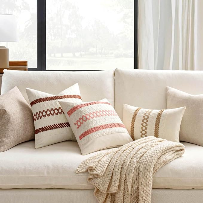 MIULEE Set of 2 Rust Decorative Pillow Covers 20x20 Inch Farmhouse Rustic Boho - Image 2