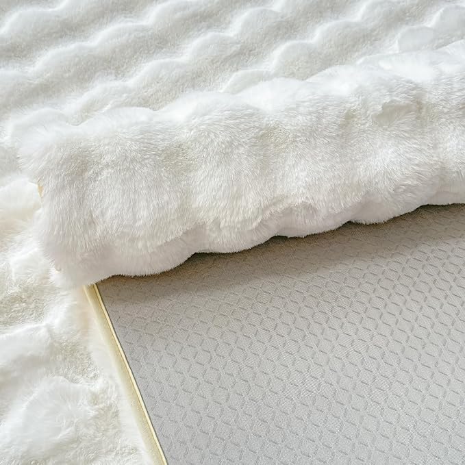 White Rabbit Plush Rug 5'x8', Fluffy Faux Fur Shaggy Area Rug - Image 9